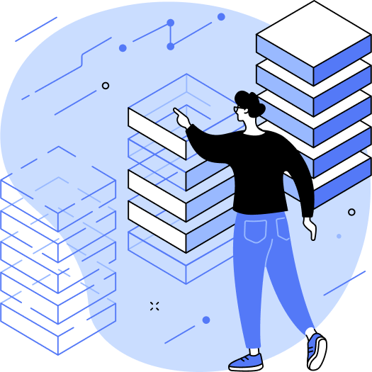 Person stacking data blocks illustration
